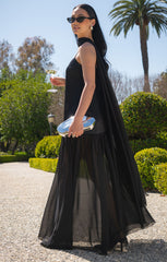 Dalia Maxi Dress ~ Black Luxe Satin