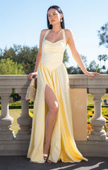 Abigail Maxi Dress ~ Pale Yellow Luxe Satin