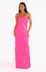 Romance Ruffle Dress ~ Vivid Pink Luxe Satin