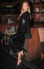 Priscilla Dress ~ Black Sequins with Fringe