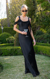 Bella Maxi Dress ~ Black Luxe Satin