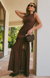 Aria Maxi Dress ~ Chocolate Stretch Chiffon