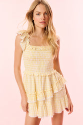 Aline Gingham Eyelet Mini Dress - HONEYCOMB