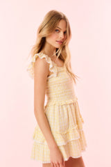 Aline Gingham Eyelet Mini Dress - HONEYCOMB