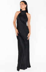 Lisa Maxi Dress ~ Black Luxe Satin