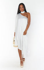 Rhea One Shoulder Dress ~ Ivory Luxe Satin