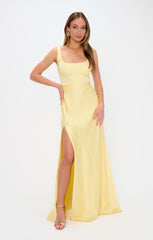 Lana Maxi Dress ~ Pale Yellow Luxe Satin