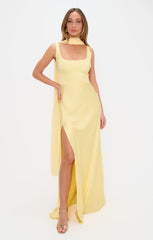 Lana Maxi Dress ~ Pale Yellow Luxe Satin