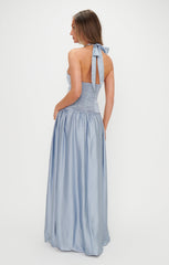 Eliza Maxi Dress ~ Steel Blue Luxe Satin