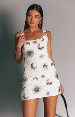 Lets Go Mini Dress ~ White Celestial Sequins