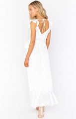 Samantha Ruffle Wrap Dress ~ Ivory Luxe Satin