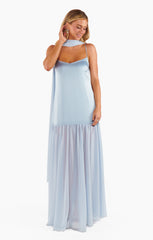 Dalia Maxi Dress ~ Steel Blue Luxe Satin