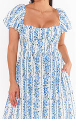 Belle Midi Dress ~ Blue Bliss Stripe