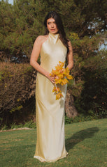 Lisa Maxi Dress ~ Pale Yellow Luxe Satin