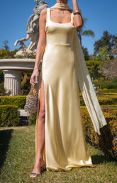 Lana Maxi Dress ~ Pale Yellow Luxe Satin
