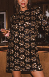 Maddison Mini Dress ~ Flower Pop Gold Sequins