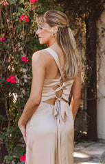 Mina Midi Dress ~ Champagne Luxe Satin