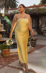 Taylor Tube Dress ~ Yellow Luxe Satin