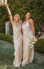 Romance Ruffle Dress ~ Champagne Luxe Satin