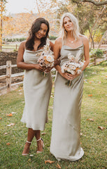 Tuscany Maxi Slip Dress ~ Moss Green Luxe Satin