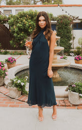 Jasmine Halter Midi Dress ~ Emerald Chiffon