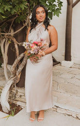 Jasmine Halter Midi Dress ~ Show Me The Ring Luxe Satin