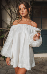 Brenna Mini Dress ~ White Taffeta