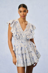 Gwen Fragrance Print Cotton Mini Dress - WHISPER BLUE