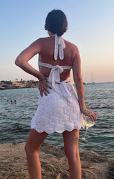 Happy Halter Mini Dress ~ White Floral Crochet