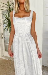 Nina Midi Dress ~ White Rose Satin