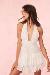 Janea Eyelet Lace Mini Halter Dress