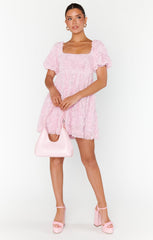 Smitten Babydoll Dress ~ Rosette Mesh Pink