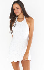 Happy Halter Mini Dress ~ White Floral Crochet