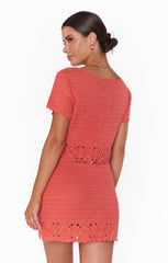 Destination Mini Dress ~ Coral Crochet