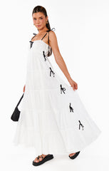 Harmony Maxi Dress ~ White Voile with Black Bows
