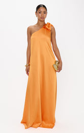Jackie Maxi Dress ~ Tangerine Fluid Satin