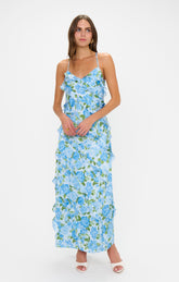 Romance Ruffle Dress ~ Cottage Floral Light Blue