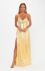 Gwen Maxi Dress ~ Yellow Shimmery Sequins