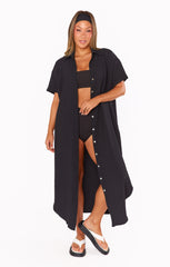 Buoy Button Down Dress ~ Black