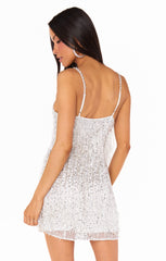 Sparks Fly Mini Dress ~ Silver Beaded Fringe
