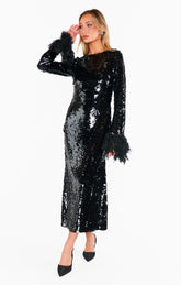 Priscilla Dress ~ Black Sequins with Fringe