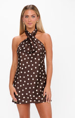 Jasmine Tie Mini Dress ~ Chocolate Brown Polka Dot