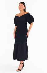 Rom Com Midi Dress ~ Black Texture Stretch