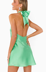 Jasmine Tie Mini Dress ~ Kiwi Luxe Satin