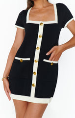 Sofia Sweater Dress ~ Black and Cream Knit