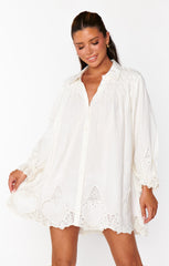 Leona Mini Dress ~ White Lace Embroidery