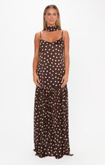 Dalia Maxi Dress ~ Chocolate Brown Polka Dot