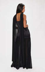 Dalia Maxi Dress ~ Black Luxe Satin