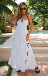 Harmony Maxi Dress ~ White Voile with Black Bows