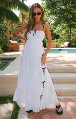 Harmony Maxi Dress ~ White Voile with Black Bows
